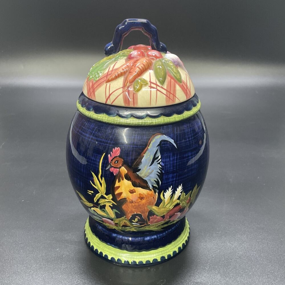 Tracy Porter Rooster Cookie Jar Stonehouse Farm Collection 10” Sm Canister Blue